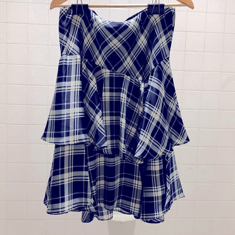 Lauren Ralph Lauren Sz M ruffled navy and white plaid skirt- NWOT